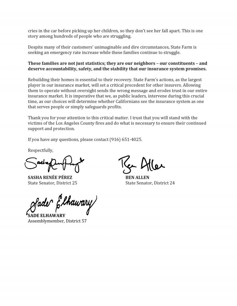 Letter to Insurance Commissioner Lara Page 2