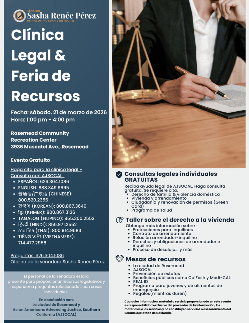 Rosemead Legal Clinic Resource Fair Spanish Flyer