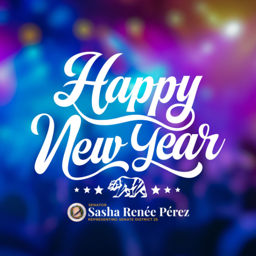 Festive graphic that says "Happy New Year" 